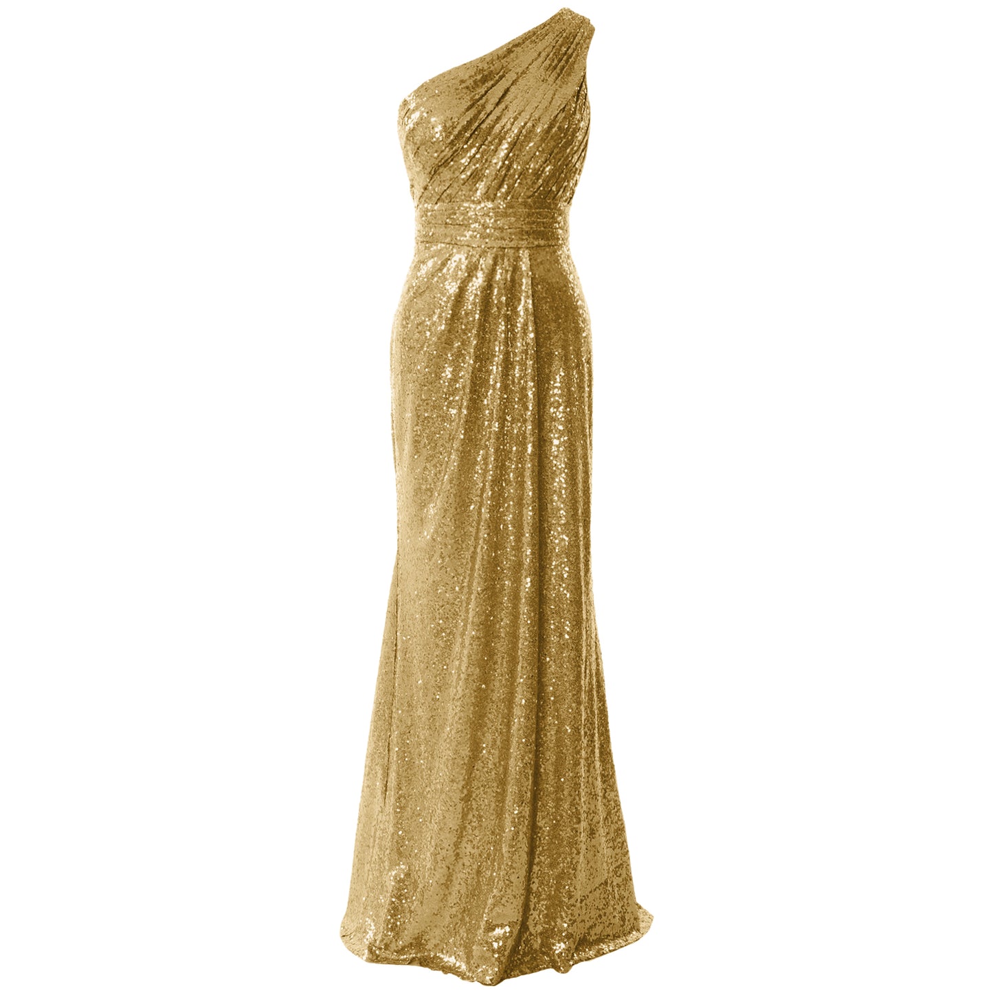 MACloth Damen Brautjungfernkleider One-Shoulder Pailletten Langes formelles Kleid Braut