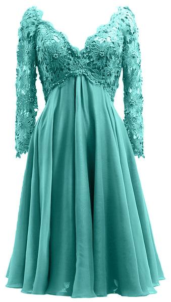 MACloth Women Long Sleeves Short Mother Bride Dresses V Neck Cocktail