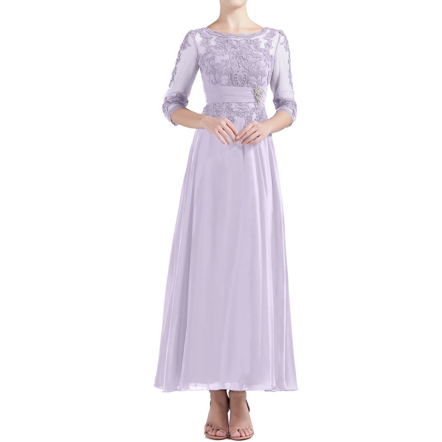 purple mother of the bride dresses tea length MACloth Women Tea Length 3/4 Sleeve Boat Neck Mother Bride Dresses Bridal Party Lavender / Floor Length / US10