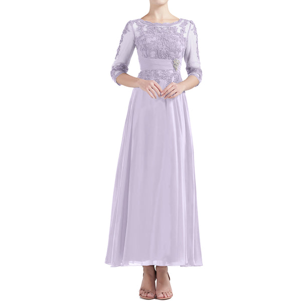 MACloth Women Tea Length 3/4 Sleeve Boat Neck Mother Bride Dresses Bridal Party