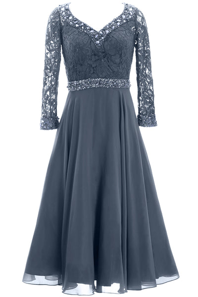 MACloth Women 3/4 Sleeve Lace Wedding Tea Length Mother of Bride Dresses Midi