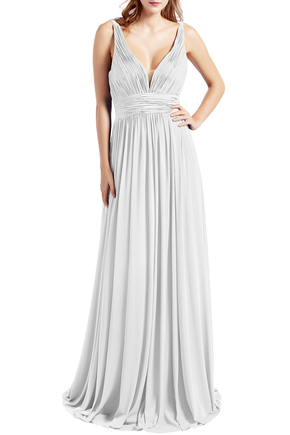 MACloth Women Sleeveless V Neck Bridesmaid Dresses Beach Wedding