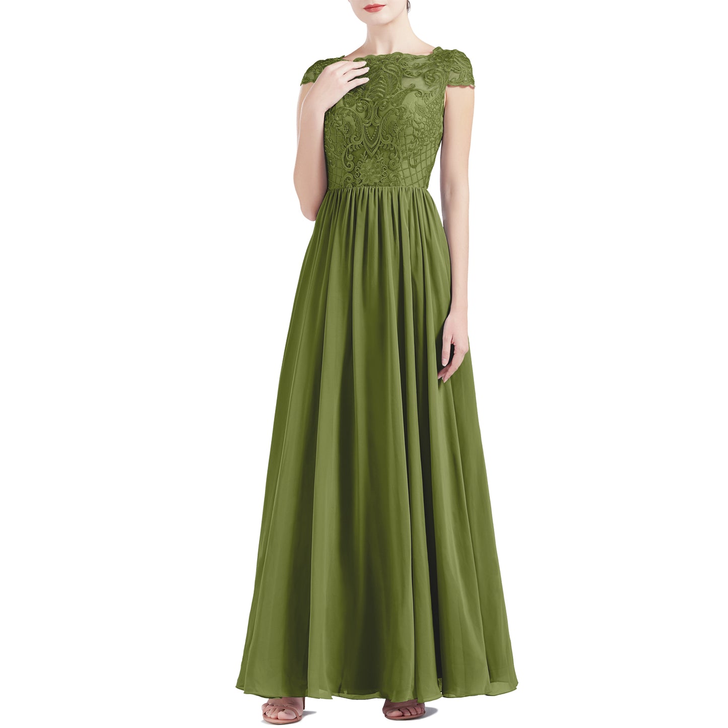 MACloth Women Cap Sleeve Scoop Lace Long Wedding Mother Bride Dresses Formal