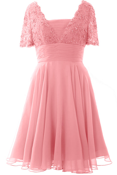 MACloth Women Mother of Bride Dress Short Sleeves Lace Wedding Party Formal Gown
