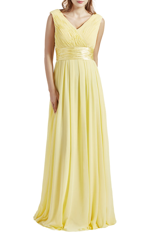 MACloth Damen Langes V-Ausschnitt Chiffon Brautjungfernkleid mit Rüschen BD