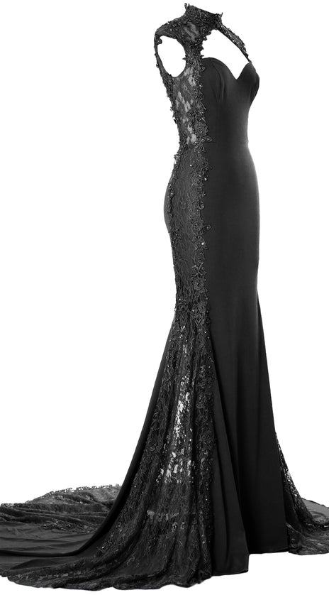 MACloth Women Prom Dresses Mermaid High Neck Sleeveless Lace Formal Evening Gown