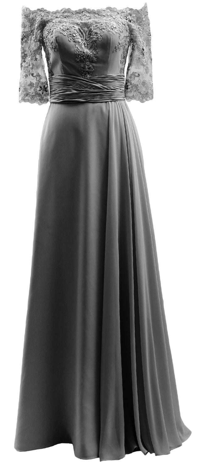 MACloth Damen-Kleid für die Brautmutter, schulterfrei, Spitze, lang, formelles Abendkleid
