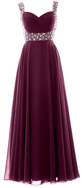 MACloth Women Straps Crystal Chiffon Long Prom Wedding Party Dress Evening Gown