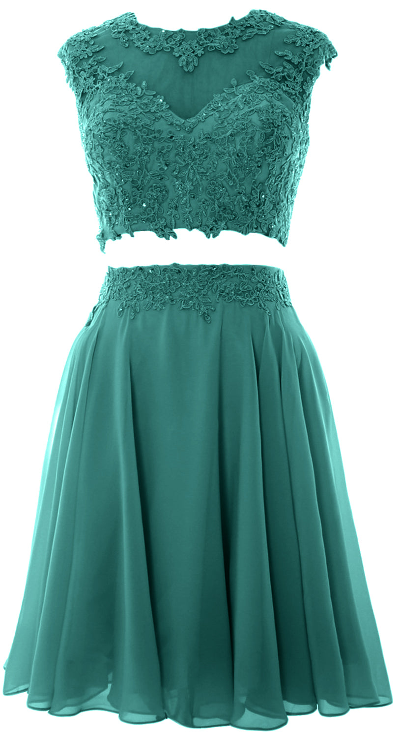 Vestido de fiesta de boda de encaje de 2 piezas estilo vintage para mujer de MACloth