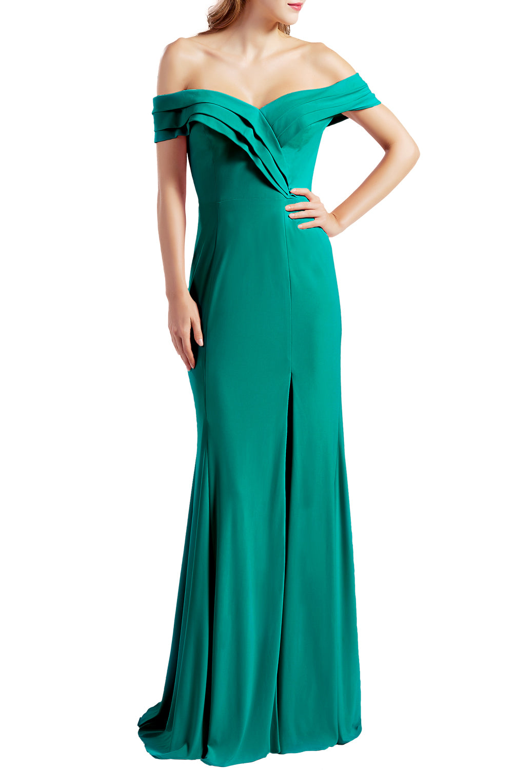 MACloth Women Prom Dresses with Side Split Off the Shoulder Formal Evening Gown