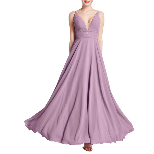 MACloth Women Plunge V Neck Long Elegant Wedding Party Bridesmaid Dresses