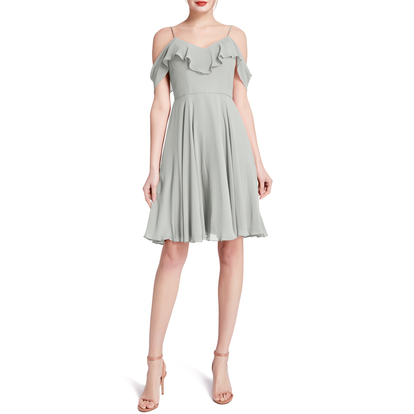 MACloth Damen-Kleid mit kalten Schultern und Rüschen, kurz, für Hochzeit, Party, Brautjungfern