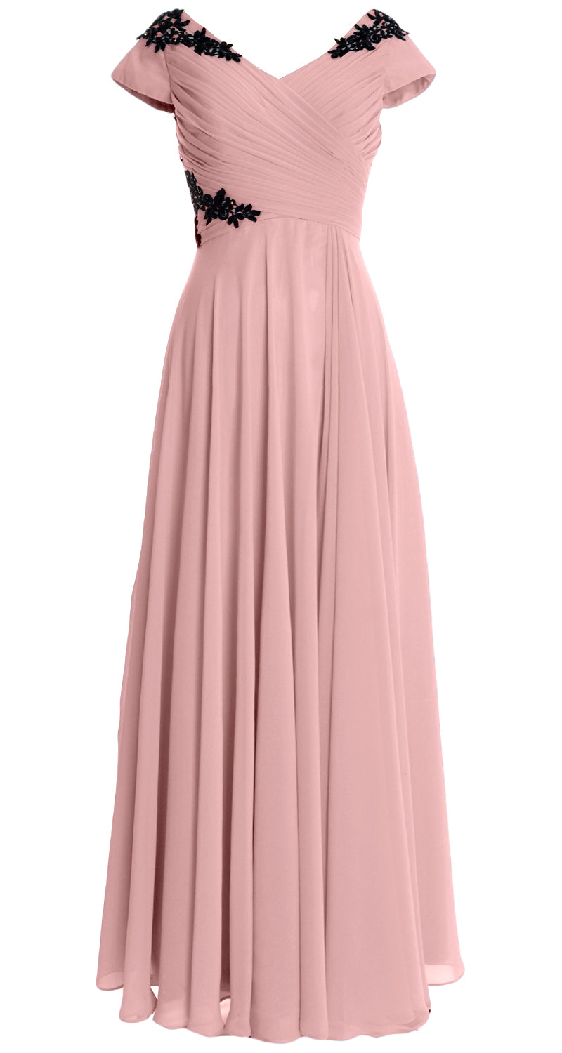 MACloth Damen Kleider für die Brautmutter mit Flügelärmeln und V-Ausschnitt, formelles Abendkleid