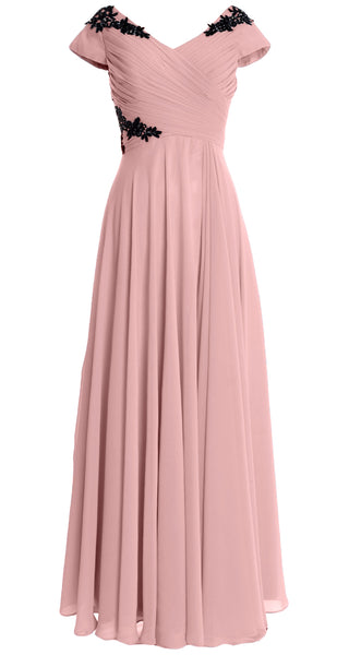 MACloth Women Mother of the Bride Dresses Cap Sleeves V Neck Formal Evening Gown