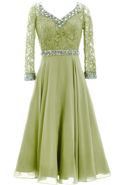 MACloth Women 3/4 Sleeve Lace Wedding Tea Length Mother of Bride Dresses Midi