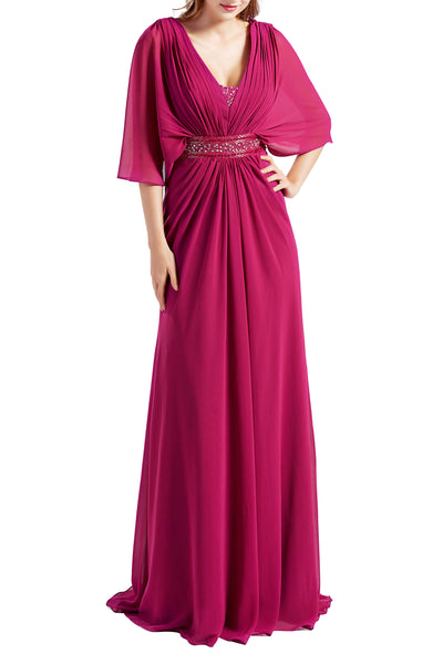 MACloth Women Elegant Long V Neck Mother of Bride Dresses Evening Gown Sleeves