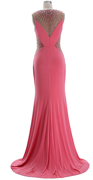 MACloth Women Long Beaded Formal Evening Gown Jersey Prom Dress Pageant Gala