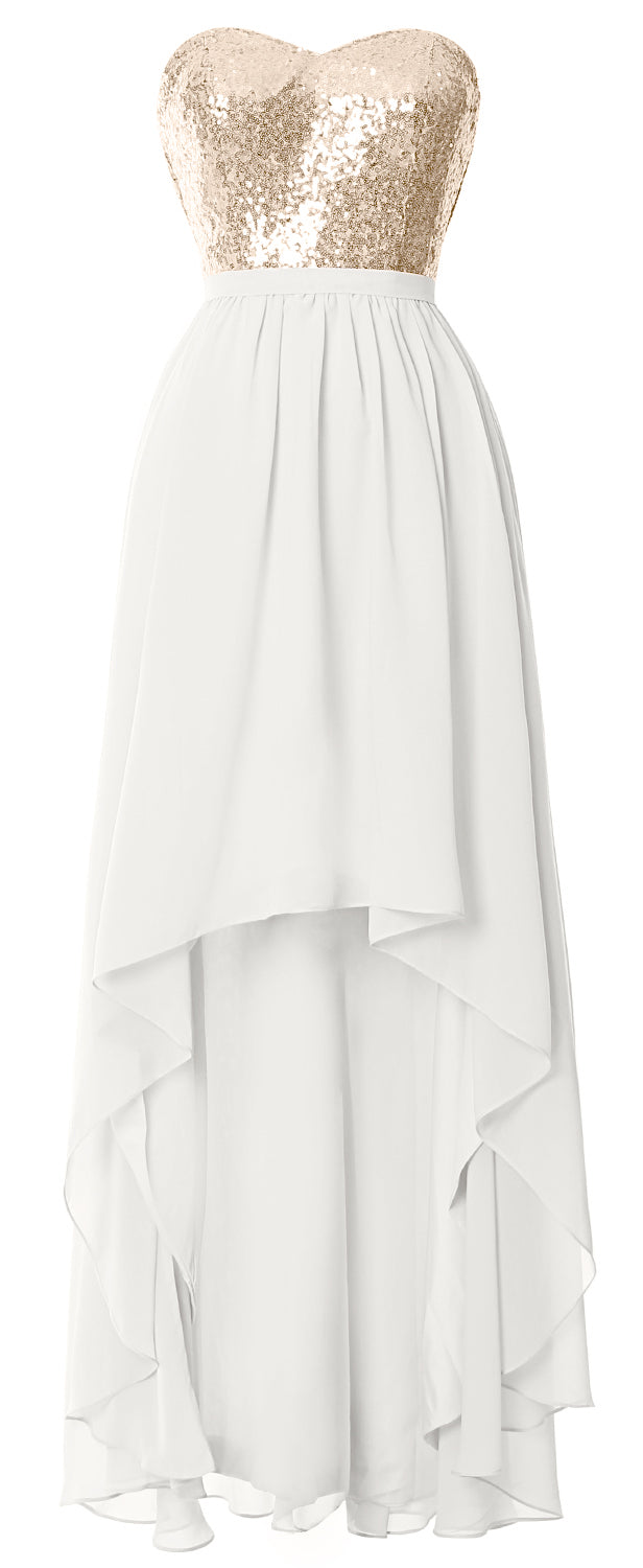 MACloth High Low Brautjungfernkleider Sweetheart Pailletten Hochzeitsfeierkleid