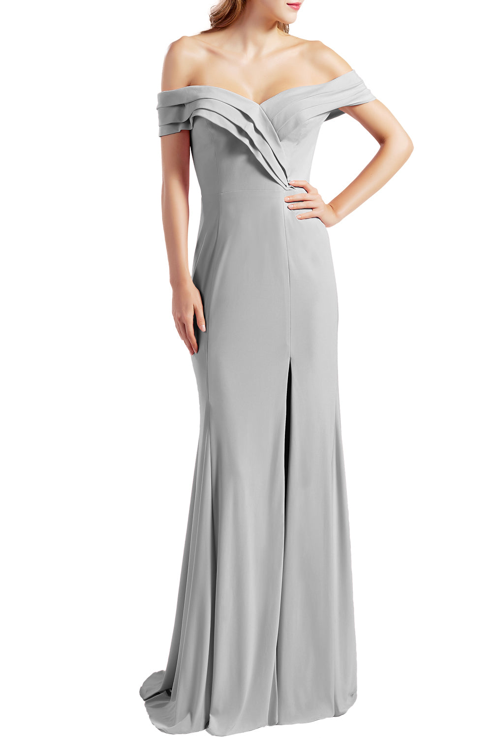 MACloth Women Prom Dresses with Side Split Off the Shoulder Formal Evening Gown