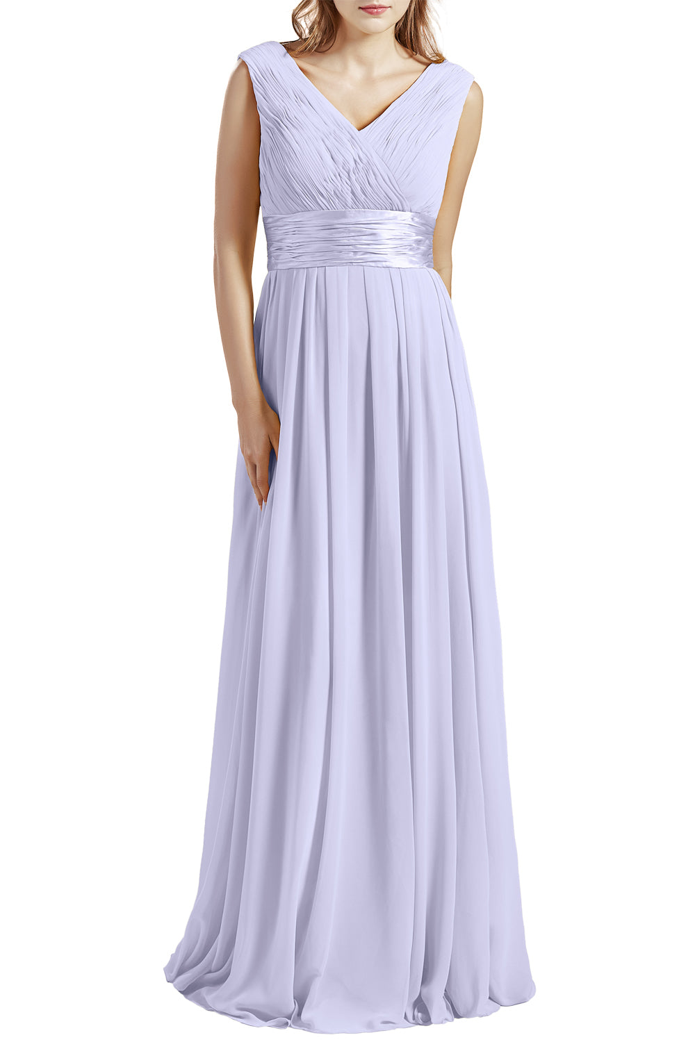 MACloth Damen Langes V-Ausschnitt Chiffon Brautjungfernkleid mit Rüschen BD