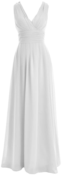 MACloth Long Romantic Wedding Party Bridesmaid Dresses V neck Sleeveless