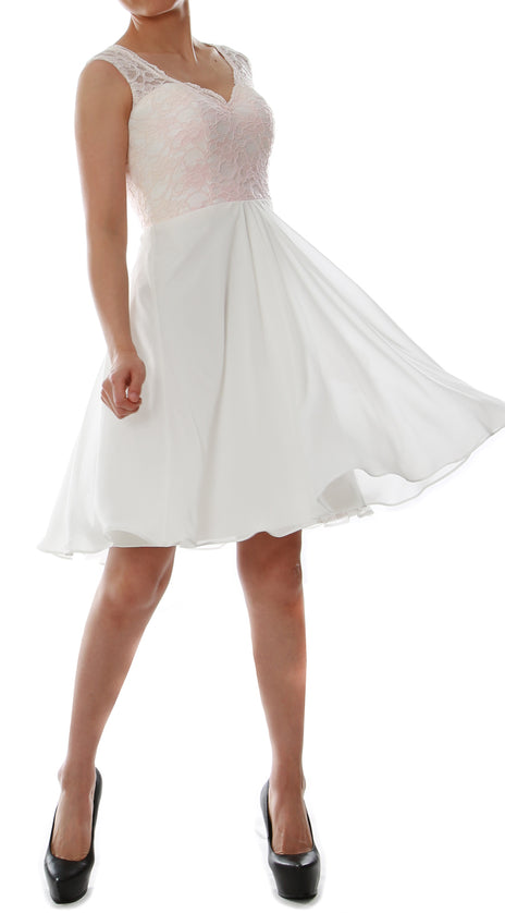 MACloth Women V Neck Lace Chiffon Short Formal Evening Cocktail Party Dress