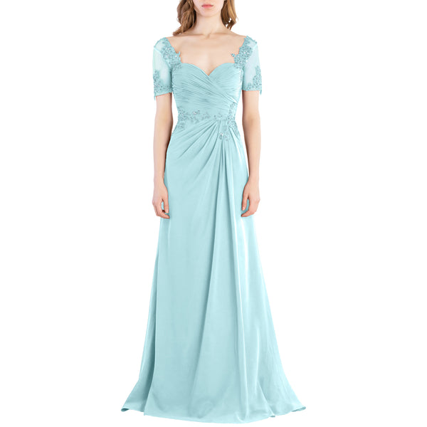 MACloth Women Vintage Short Sleeves Long Wedding Mother Bride Bridesmaid Dresses