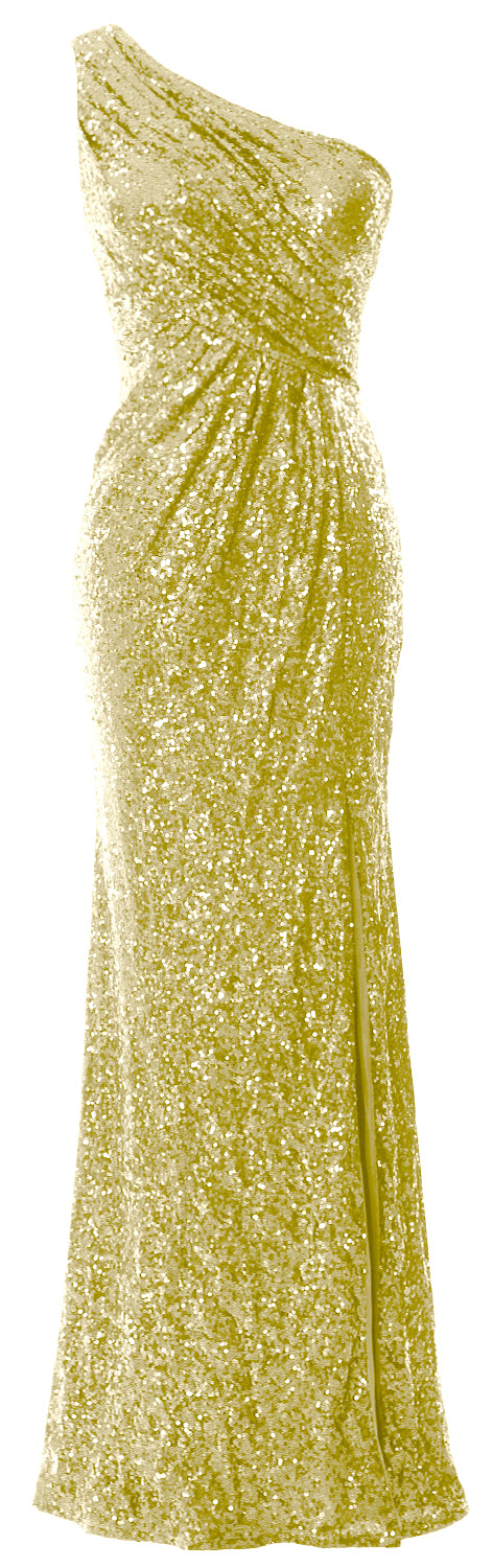 MACloth Sequin Prom Dresses with Split Mermaid One Shoulder Formal Evening Gown