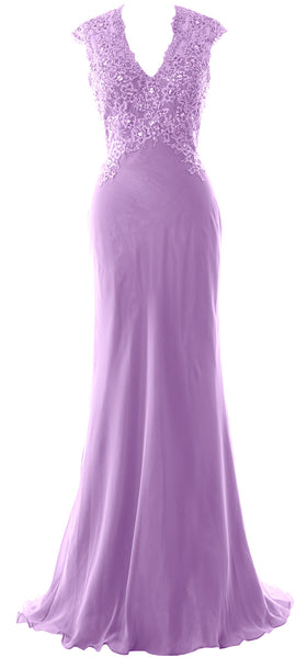 MACloth Women Mother of Bride Dresses Mermaid V Neck Lace Evening Formal Gown