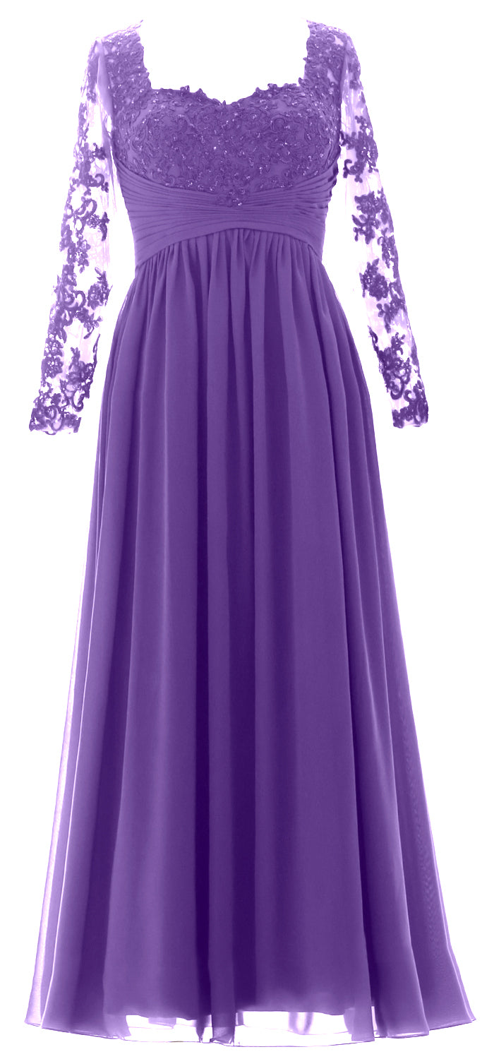 MACloth Damen Kleider für die Brautmutter, Spitze, formelles Abendkleid mit Ärmeln