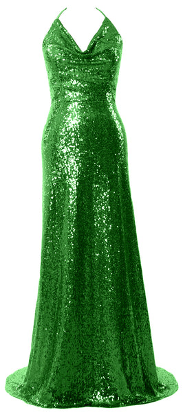 MACloth Women Halter Long Sequin Bridesmaid Dresses Party Evening Gown Maxi