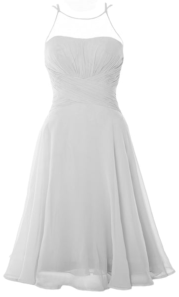 MACloth Elegant Illusion Short Cocktail Dress Chiffon Wedding Party Formal Gown