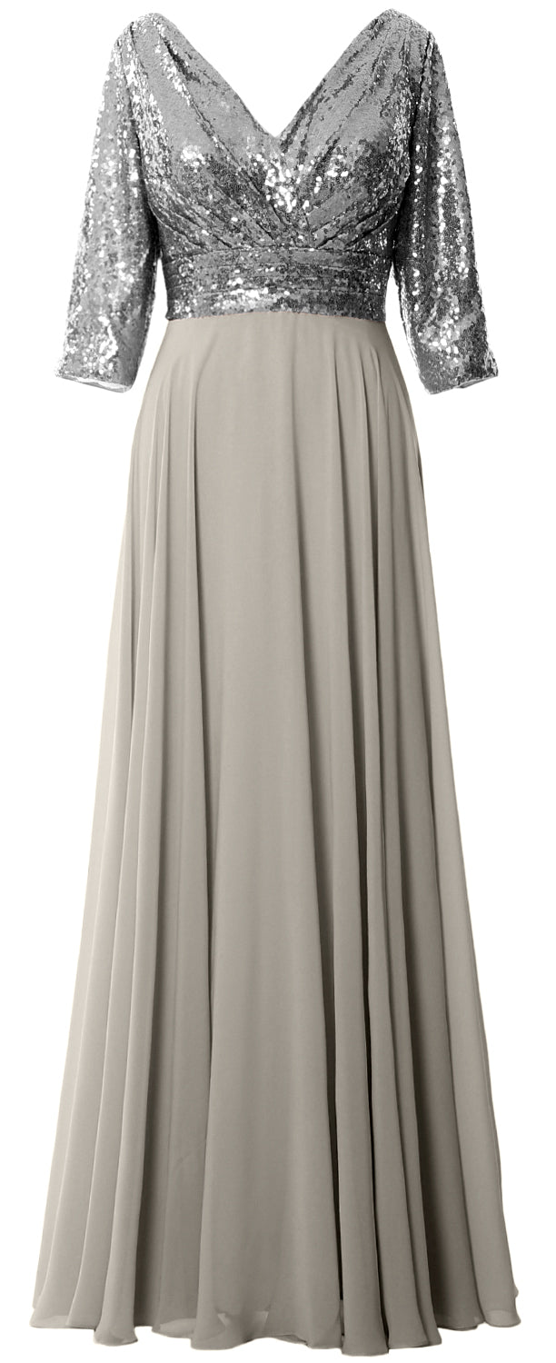 maxi dresses mother of the bride MACloth Women Long Sleeve V Neck Long Sequin Mother of Bride Dresses M