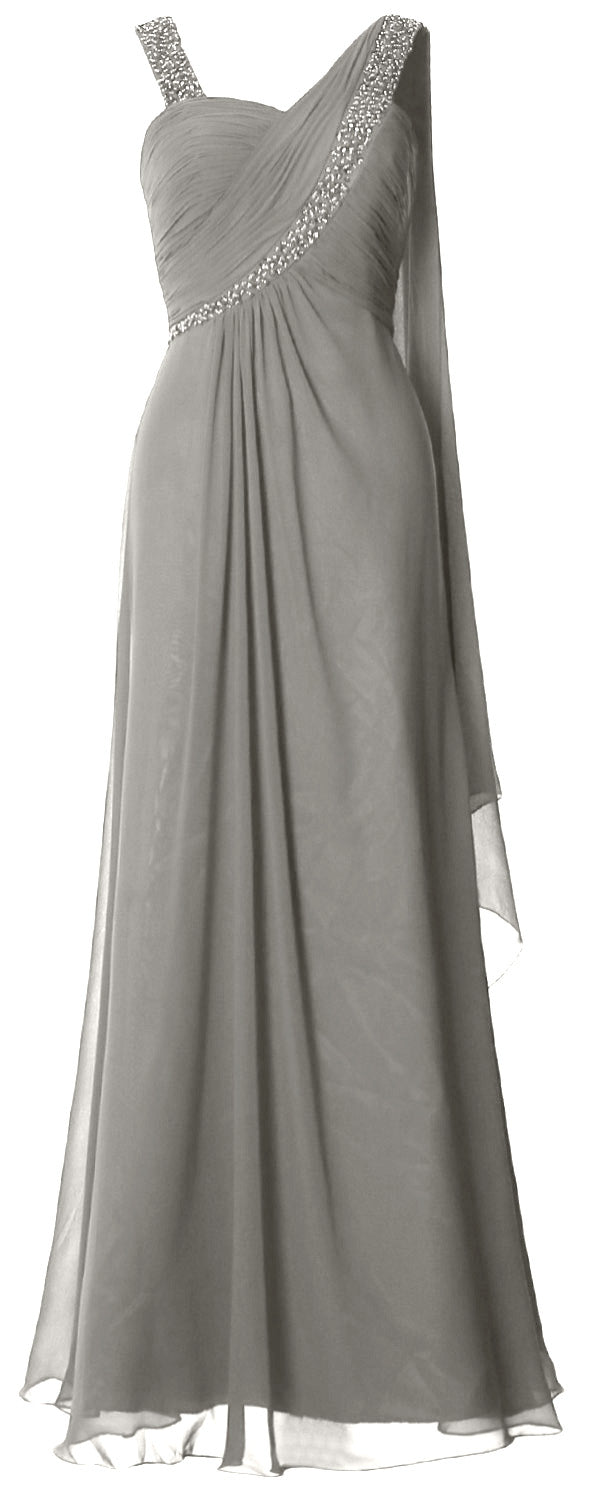 MACloth Women Beading Long Pleated Prom Dresses Evening Party Formal Gown