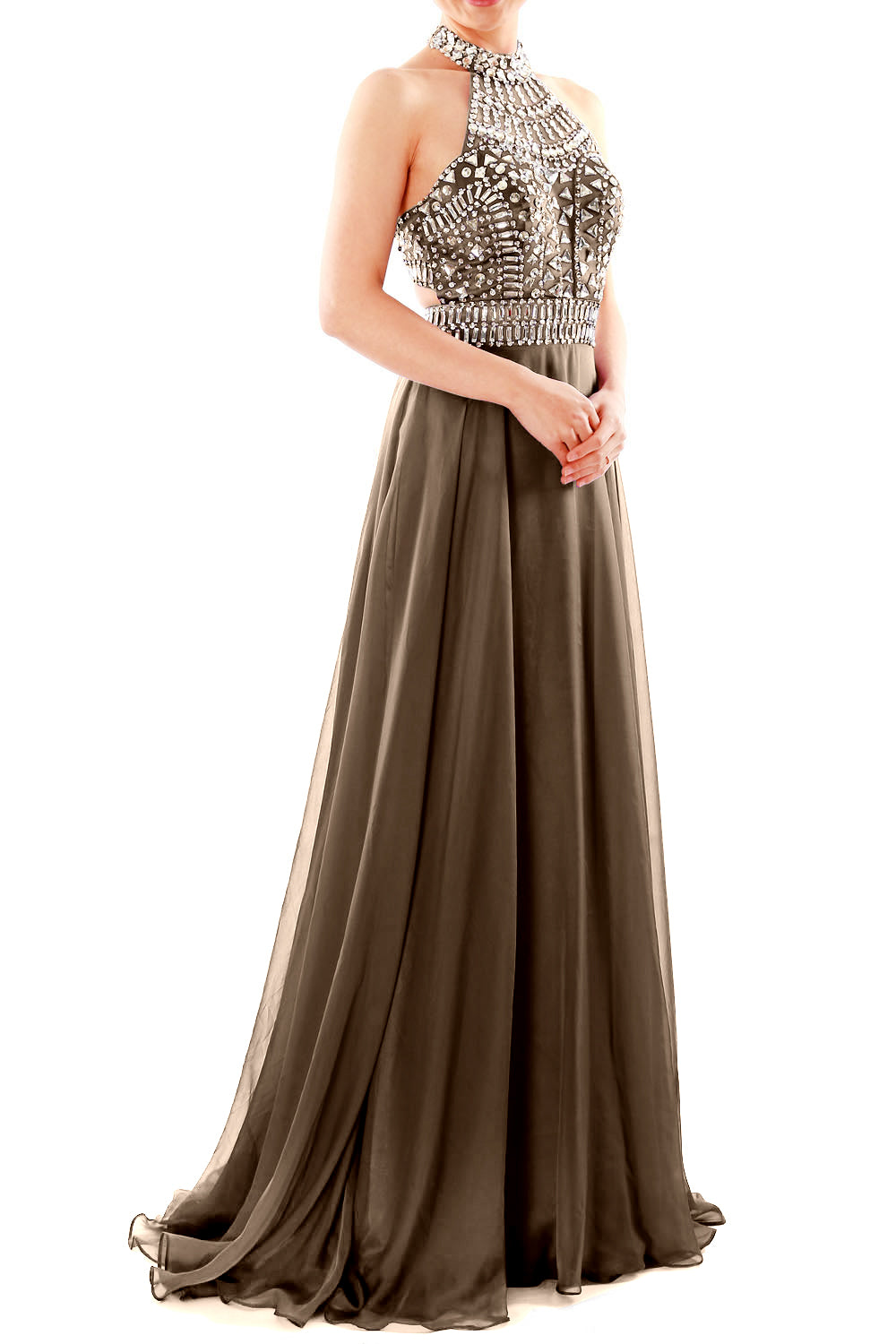 MACloth Damen Neckholder-Kleid mit hohem Halsausschnitt, ärmellos, lang, Ballkleid, Partykleid, Abendkleid