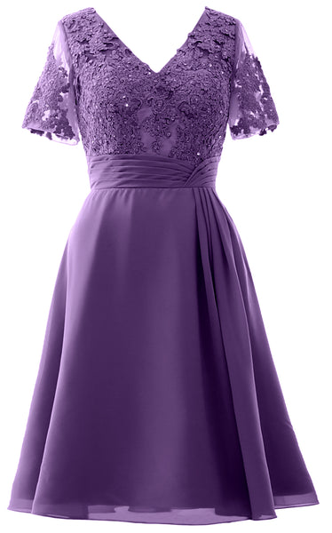 MACloth Women Knee Length Mother of Bride Dresses Short Sleeves Wedding