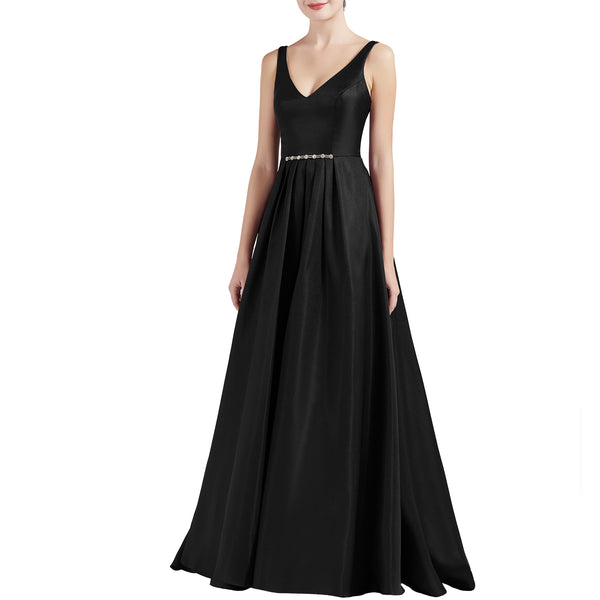 MACloth Women A Line V Neck Long Satin Prom Party Dresses Wedding Ball Gown