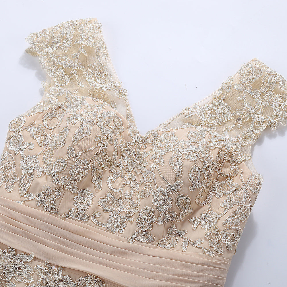 MACloth Damen Maxikleid für die Brautmutter, Flügelärmel, V-Ausschnitt, Spitze, Abendkleid