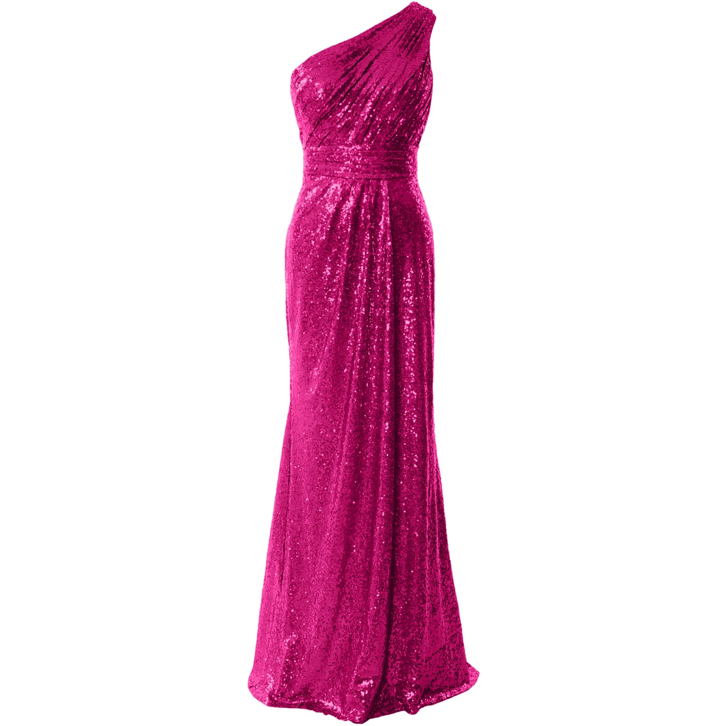 MACloth Damen Brautjungfernkleider One-Shoulder Pailletten Langes formelles Kleid Braut