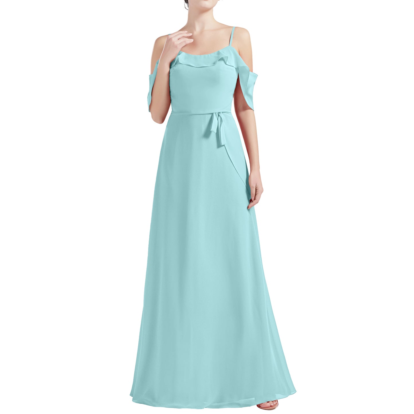 MACloth Women Cold Shoulder Long A Line Wedding Bridesmaid Dresses