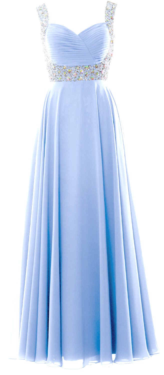 MACloth Women Straps Crystal Chiffon Long Prom Wedding Party Dress Evening Gown