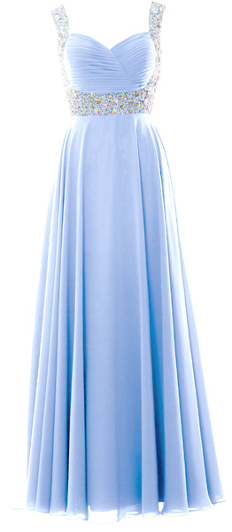 MACloth Women Straps Crystal Chiffon Long Prom Wedding Party Dress Evening Gown