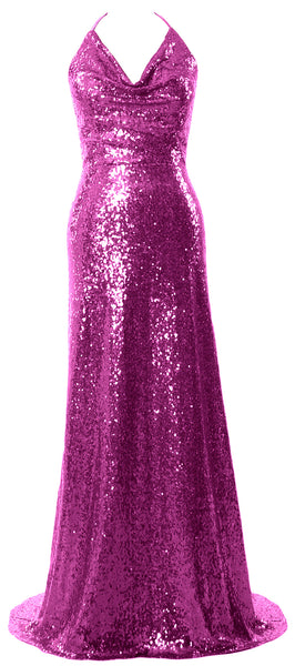 MACloth Women Halter Long Sequin Bridesmaid Dresses Party Evening Gown Maxi
