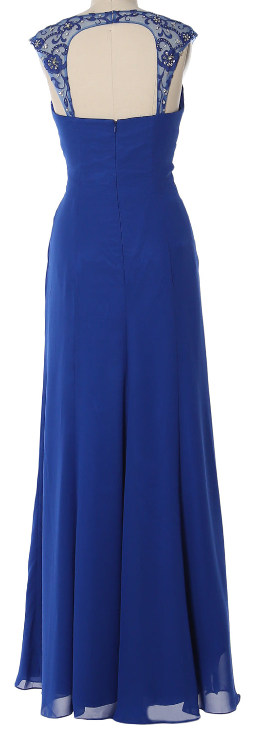 MACloth Women Cap Sleeves Long Mother of Bride Dress Open Back Party Formal Gown