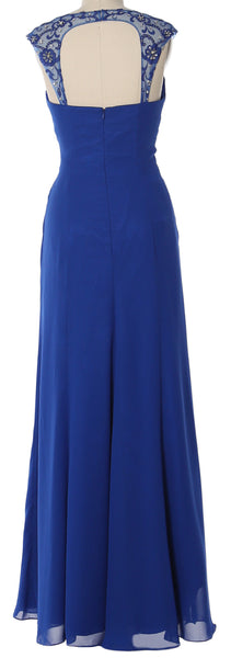 MACloth Women Cap Sleeves Long Mother of Bride Dress Open Back Party Formal Gown