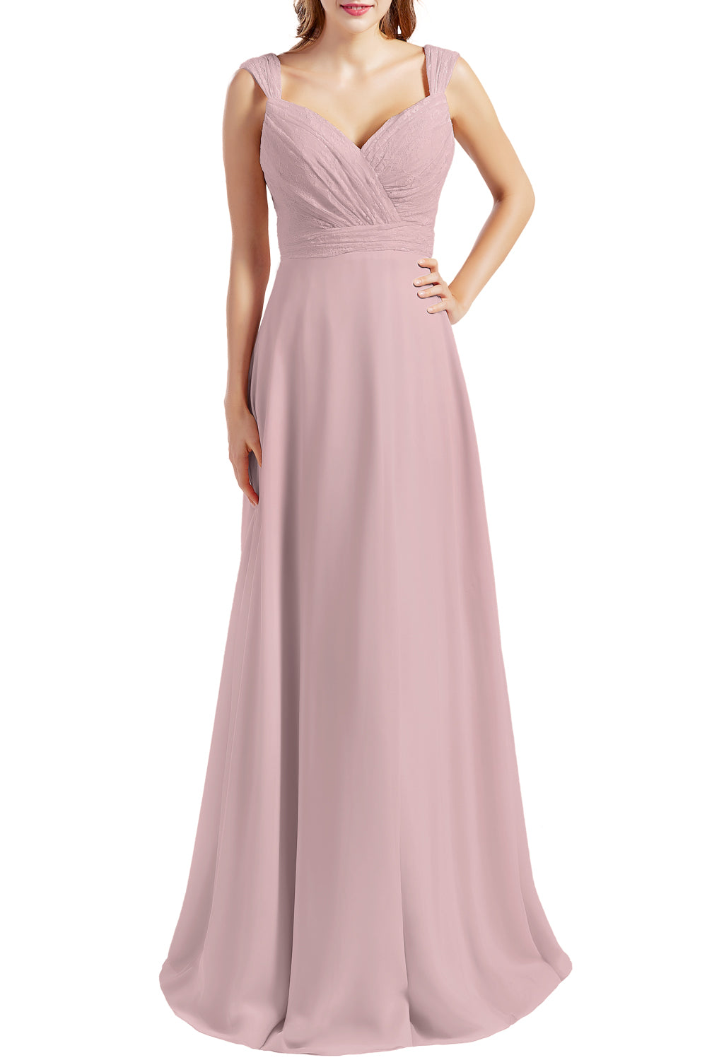 MACloth Damen Brautjungfernkleid mit Spitzenmieder, Chiffon, lang, formelles Abendkleid