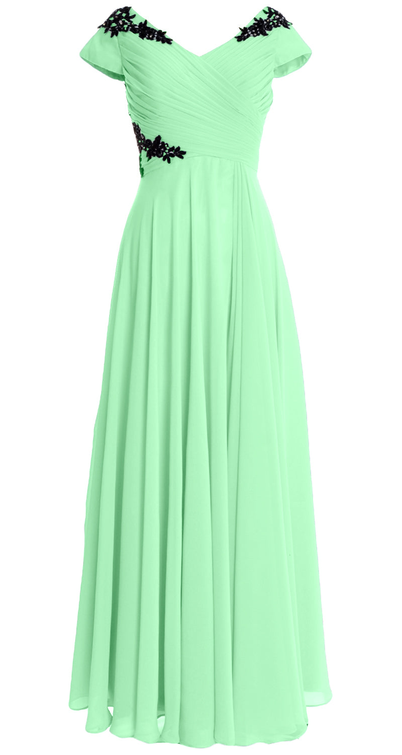 MACloth Damen Kleider für die Brautmutter mit Flügelärmeln und V-Ausschnitt, formelles Abendkleid