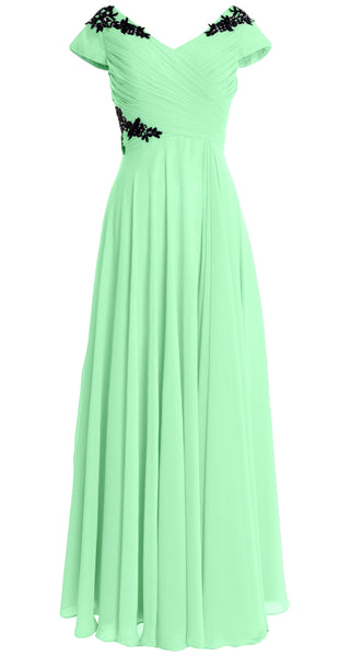 MACloth Women Mother of the Bride Dresses Cap Sleeves V Neck Formal Evening Gown