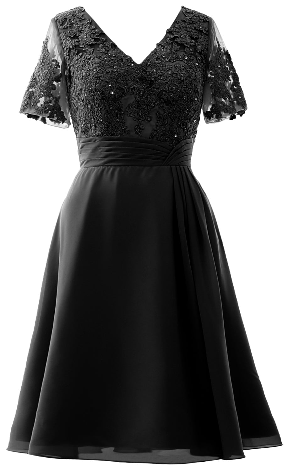 MACloth Frauen Knielange Mutter der Braut Kleider Kurze Ärmel Hochzeit