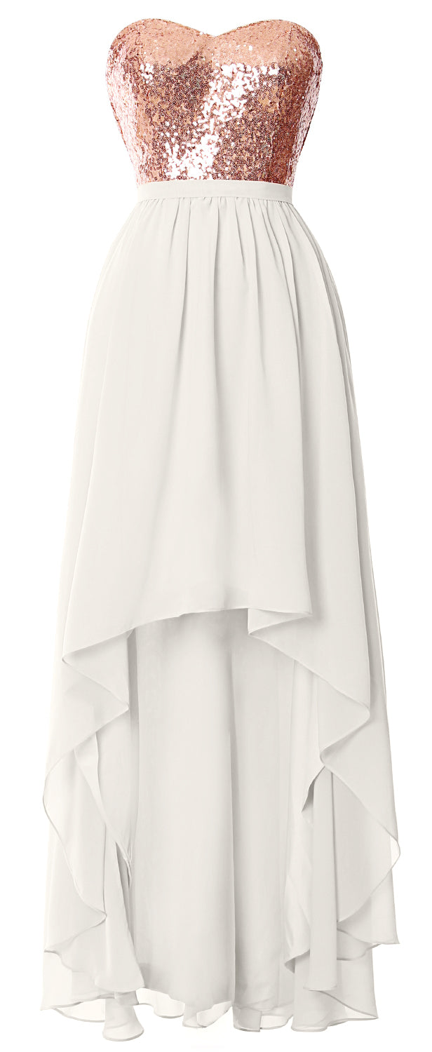 MACloth High Low Brautjungfernkleider Sweetheart Pailletten Hochzeitsfeierkleid